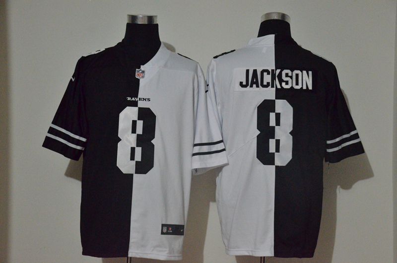 Men Baltimore Ravens 8 Jackson Black white Half version 2020 Nike NFL Jerseys